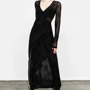 Disturbia Venom Spiderweb Mesh Wrap Maxi Dress, UK 14